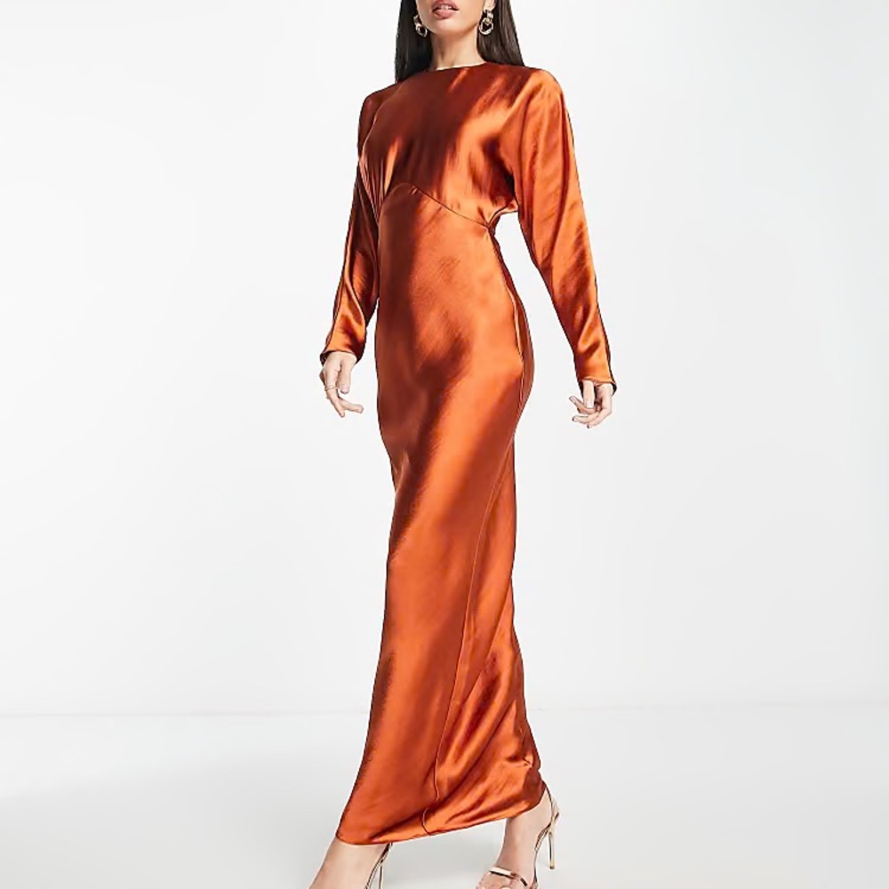 NWT ASOS DESIGN Tall satin batwing bias cut maxi dress in rust